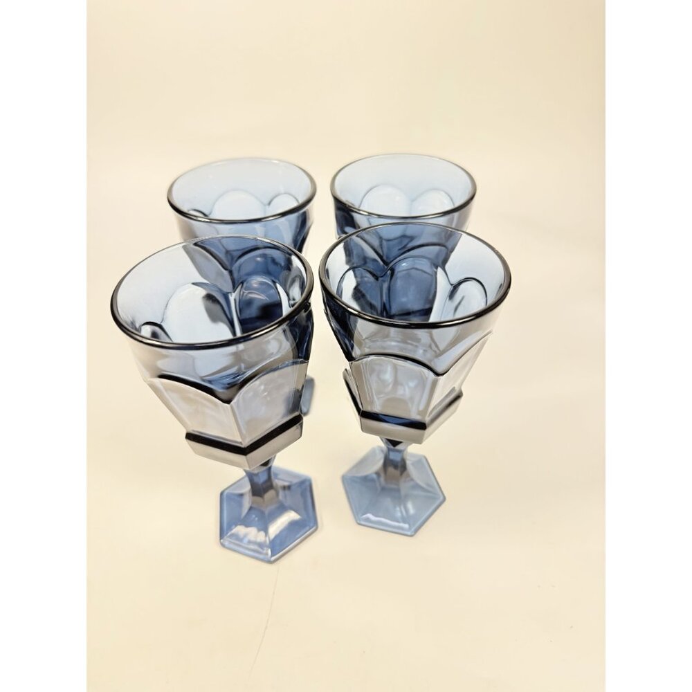 Water Glass Goblet Drinking Set 4 Stemmed Footed Vintage Fostoria Virginia Dark - Picture 14 of 14